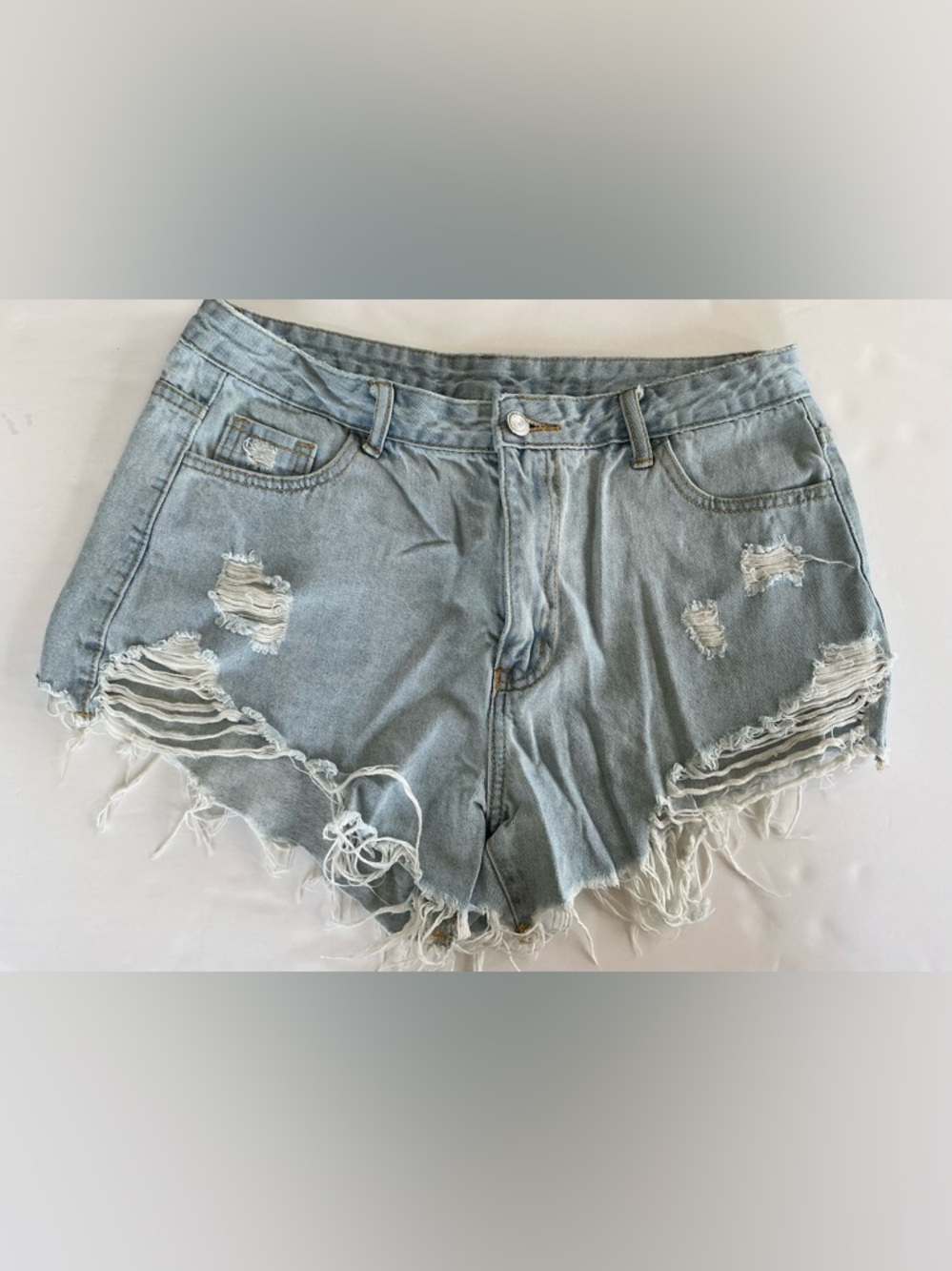 SHEIN - Distressed Frayed High-Rise Denim Shorts